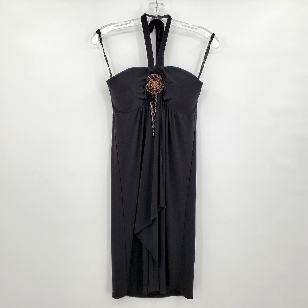 Boston Proper Black Beaded Halter Mini Ruffle Dress